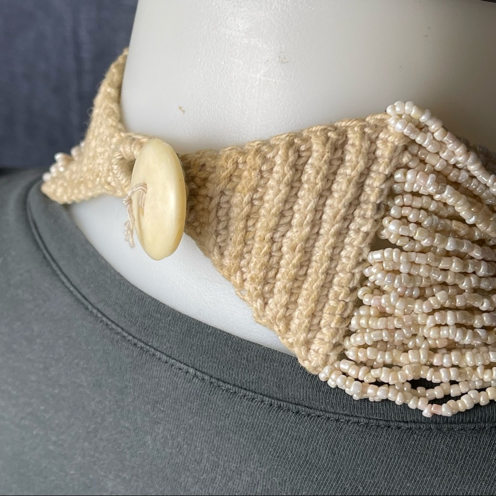 BOUTIQUE Cream Multi Strand Glass Seed Bead Woven Statement Necklace 42 Strands - Picture 9 of 13
